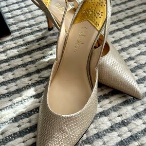 Nike Champagne Textured Pointed Toe Slingback Heels